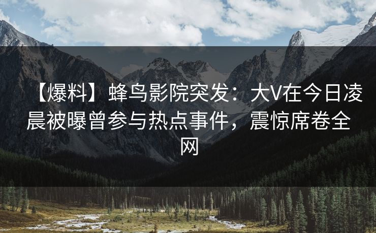 【爆料】蜂鸟影院突发：大V在今日凌晨被曝曾参与热点事件，震惊席卷全网
