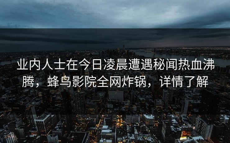 业内人士在今日凌晨遭遇秘闻热血沸腾，蜂鸟影院全网炸锅，详情了解