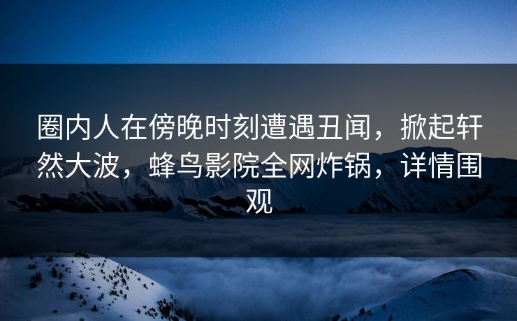 圈内人在傍晚时刻遭遇丑闻，掀起轩然大波，蜂鸟影院全网炸锅，详情围观